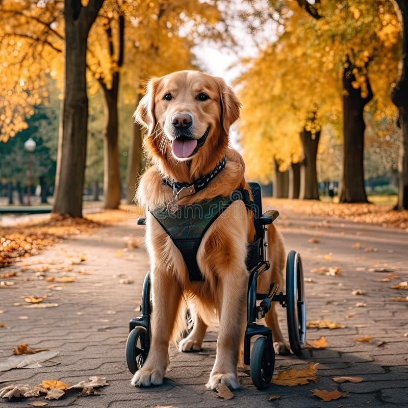 Dog with Disabilities in Wheelchair during a Walk in Park,AI Generated