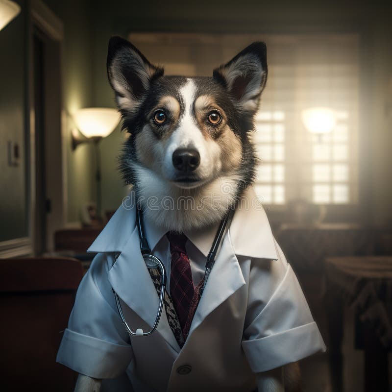 Dog in Doctor Costume with Statoscope. Generative AI Stock Image