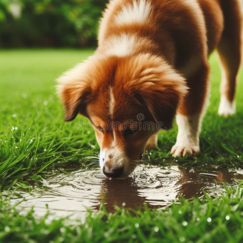 A Dog Drinks Water from a Puddle. Stock Illustration Illustration of