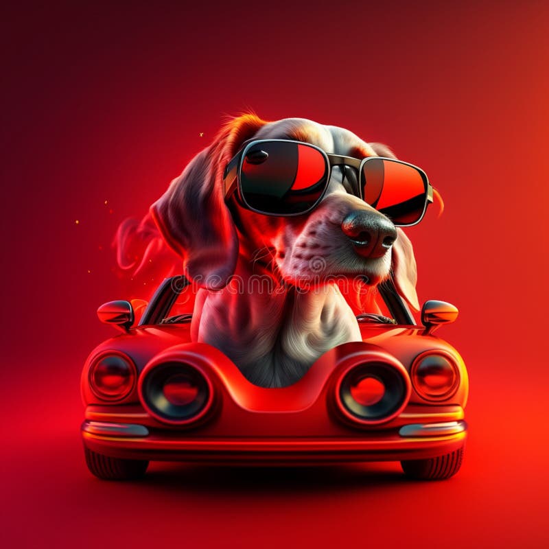 A Dog Driving a Car in Glasses, Generative AI Stock Illustration