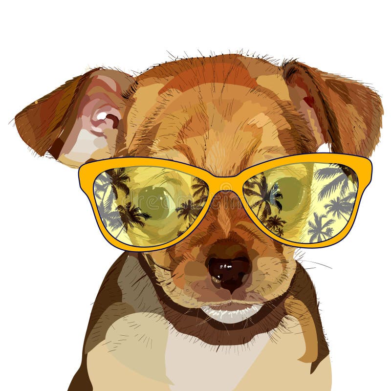 Head of Dog with Bow and Glasses Stock Illustration Illustration of