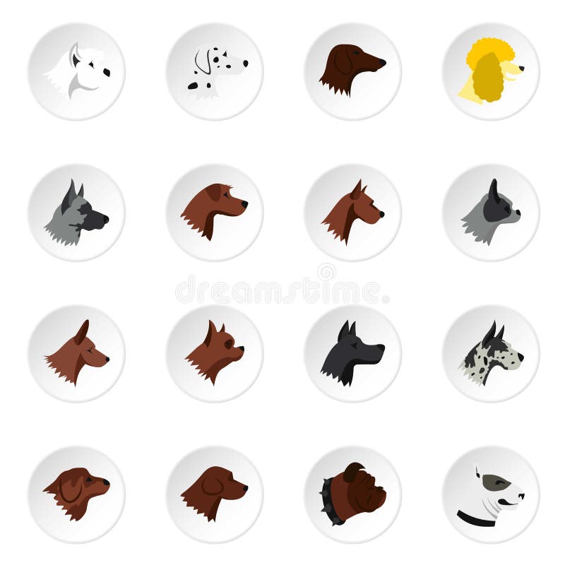 Dog Head Icons Set, Flat Style Stock Vector Illustration of profile