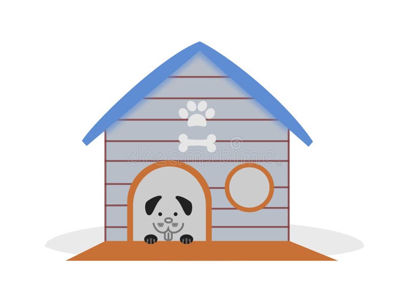 Dog House with Windows and Puppy ,cartoon, Vector Line. Stock
