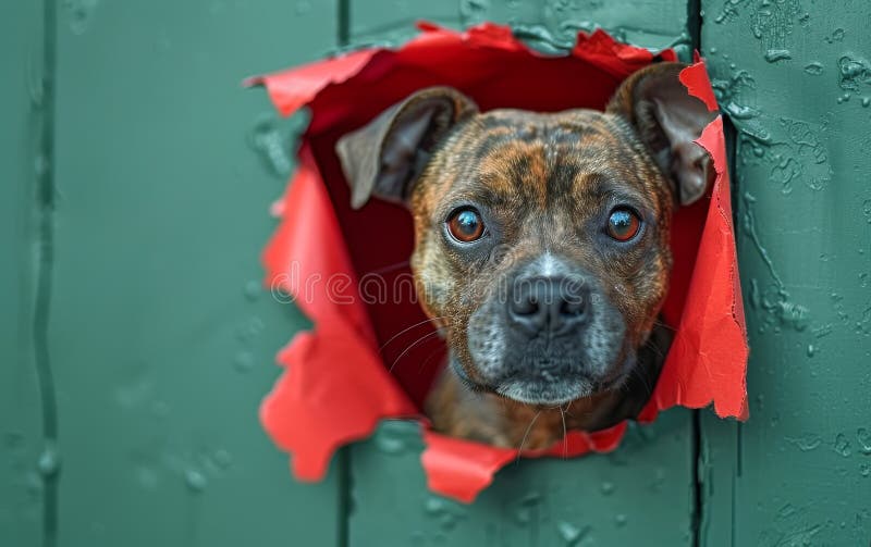 Dog Looking through Hole in Fence Stock Image Image of fence, pitbull 319543917