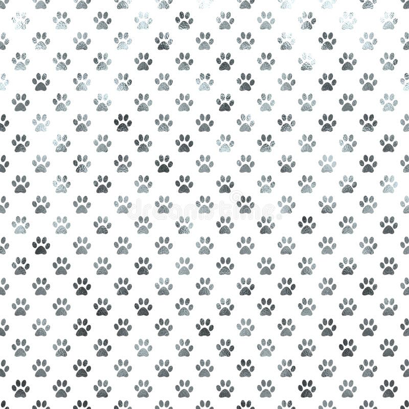 Dog Paw White Silver Metallic Foil Polka Dot Paws Background
