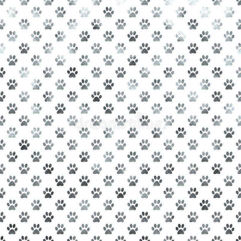 Dog Paw White Silver Metallic Foil Polka Dot Paws Background stock image