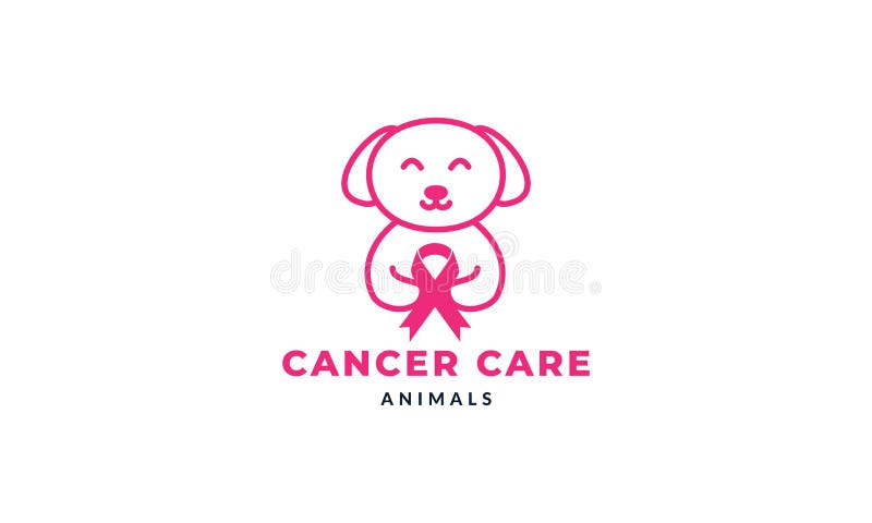 Dog or pet with cancer ribbon cute cartoon logo vector illustration design