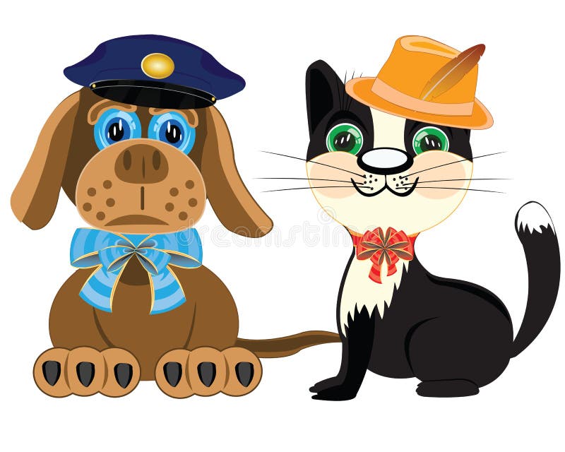 Dog police and cat in hat