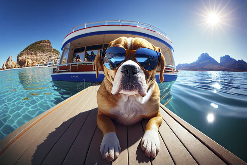 Dog Relax on the Beach. Created with Generative Ai Technology Stock