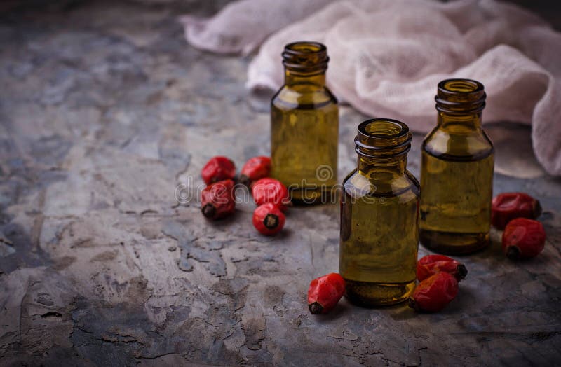 Dog Rose Essential Oil on Small Bottles Stock Photo Image of