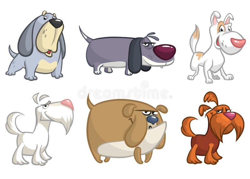 Cartoon funny dogs set illustrations stock illustration