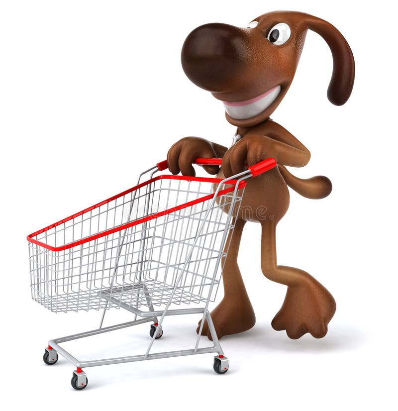 Dogs with shopping cart stock illustration. Illustration of puppies