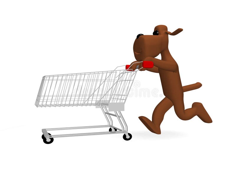Dog with shopping cart stock illustration. Illustration of background