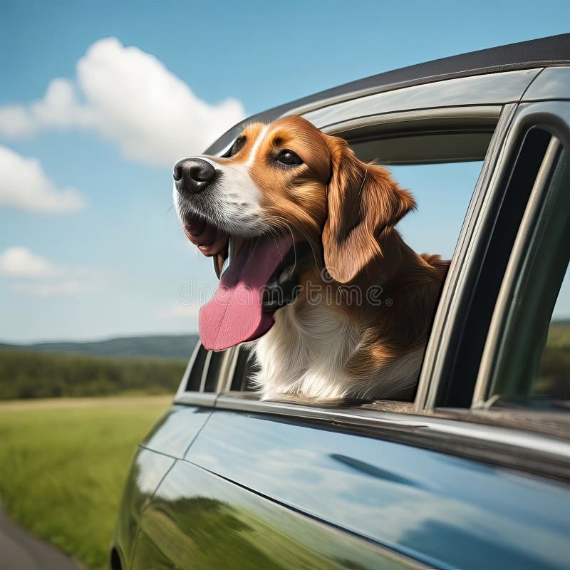 A Dog Sticking Its Head Out of a Car Window Stock Illustration