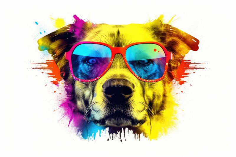 Dog in Sunglasses Realistic with Paint Splatter Abstract Generative AI