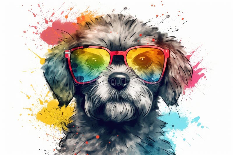 Dog in Sunglasses Realistic with Paint Splatter Abstract Generative AI