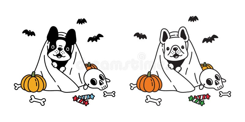 Dog vector french bulldog pumpkin Halloween icon character cartoon ghost spooky bone bat candy logo symbol doodle illustration des