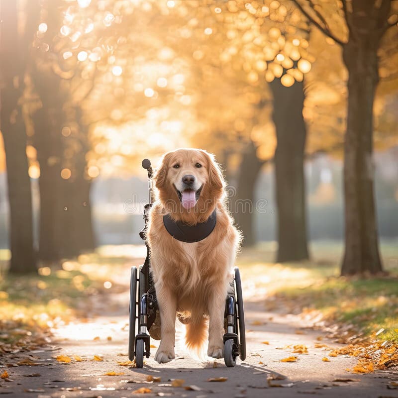 Dog with a Wheelchair in the Park,Disabled Animal,AI Generated Stock