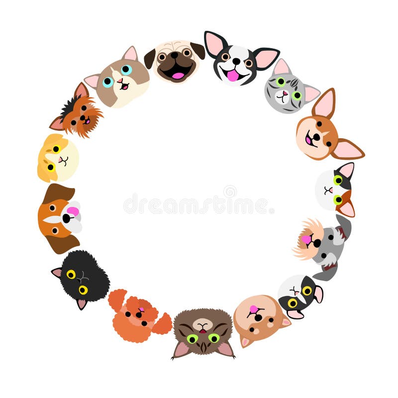 Dogs and cats face circle