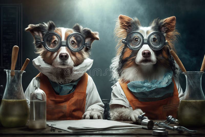 Dogs Dressed As Scientists Doing Experiment, Created with Generative AI