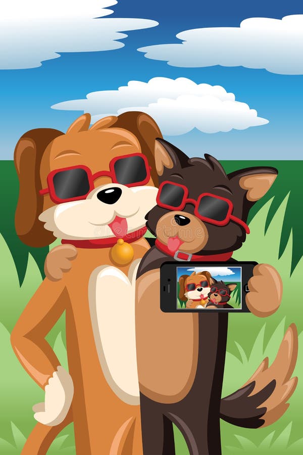 Dogs taking a selfie stock illustration