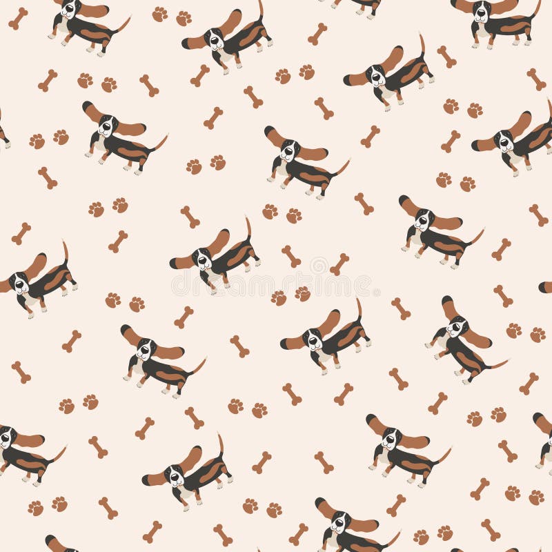 Dogs Vector Seamless pattern. Dog Basset Hound, bone, paw print. royalty free illustration Dogs Vector Seamless pattern. Dog Basset Hound, bone, paw print. royalty free illustration