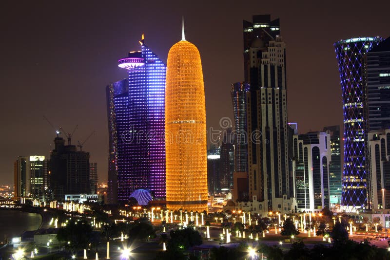 Doha financial and administrative district at nigh stock photography Doha financial and administrative district at nigh stock photography