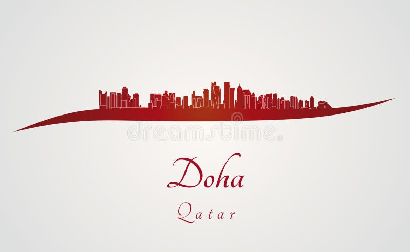 Doha horisont i rött vektor illustrationer Doha horisont i rött vektor illustrationer