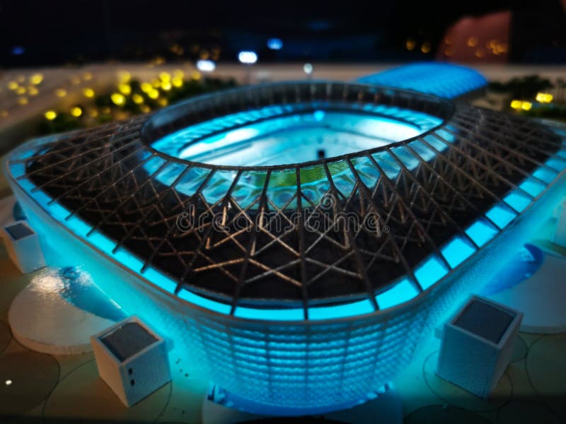 Doha, Katar - 02 grudnia 2019 r. : model stadionu kwatar 2022 world cup al rayan fotografia stock