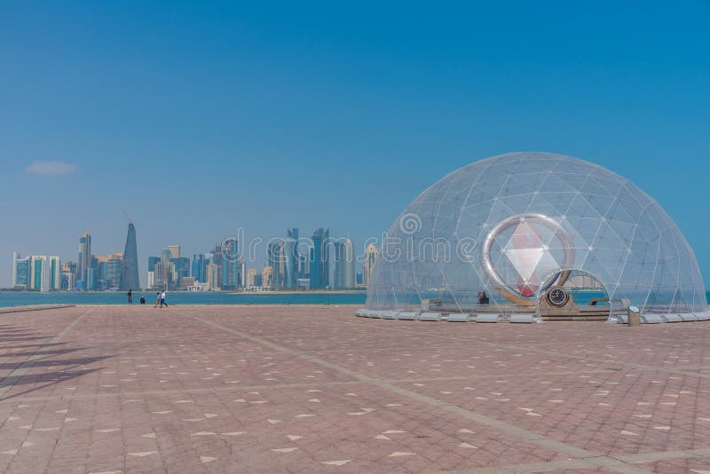 Doha, Qatar, January 17, 2022 World Cup Clock in Doha, Qatar Editorial