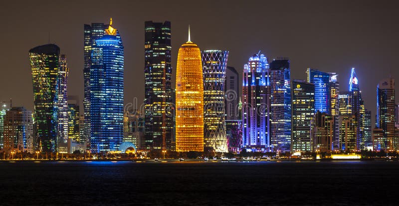 Doha Qatar At Night Editorial Stock Image Image Of Colorful 184462599