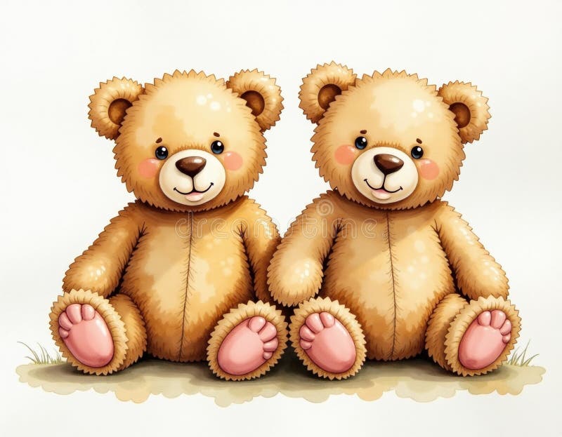 Doi Adorabili Ursuleți De Pluș Stând Împreună vector illustration