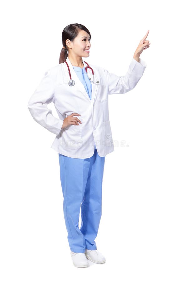 Doigt de point de femme de médecin photographie stock Doigt de point de femme de médecin photographie stock
