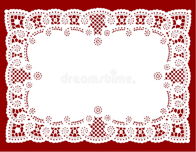 Antique lace doily place mat on a red background for decorating, sewing, celebrations, arts, crafts, cake decorating and setting table. Copy space. EPS8 compatible. Antique lace doily place mat on a red background for decorating, sewing, celebrations, arts, crafts, cake decorating and setting table. Copy space. EPS8 compatible.