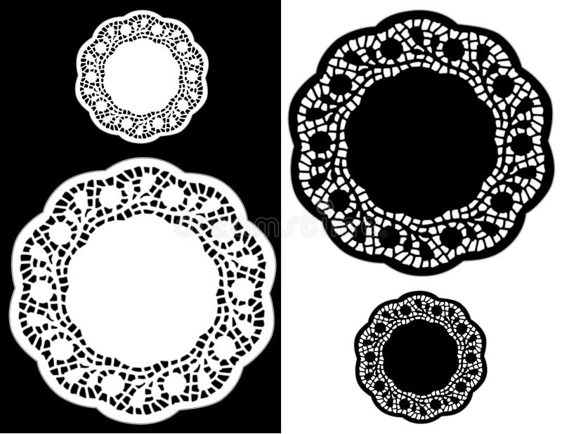 Old fashioned place mats in black and white, large and small. For holidays, celebrations, arts and crafts, scrap books, decorating, setting table and cake decorating. Copy space. EPS8 organized in groups for easy editing. Old fashioned place mats in black and white, large and small. For holidays, celebrations, arts and crafts, scrap books, decorating, setting table and cake decorating. Copy space. EPS8 organized in groups for easy editing.