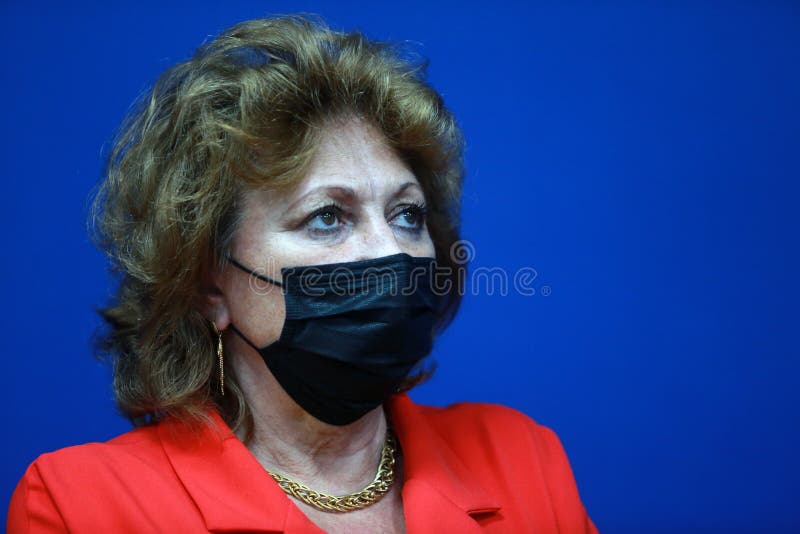 BUCHAREST, ROMANIA - November 02, 2021: Doina Ofelia Melinte vice-President of National Anti-Doping Agency and Romanian middle-distance runner speaks at a press conference at National Anti-Doping Agency