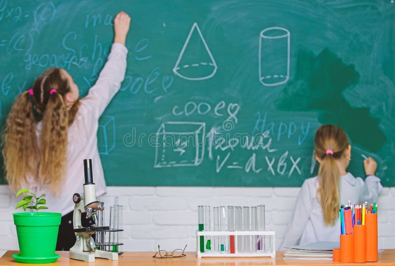 Doing Science Research with Laboratory Equipment. School Children in
