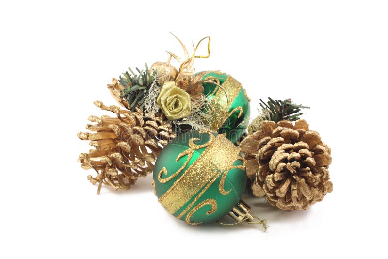 Dois brinquedos de Natal e dois bump dourados foto de stock