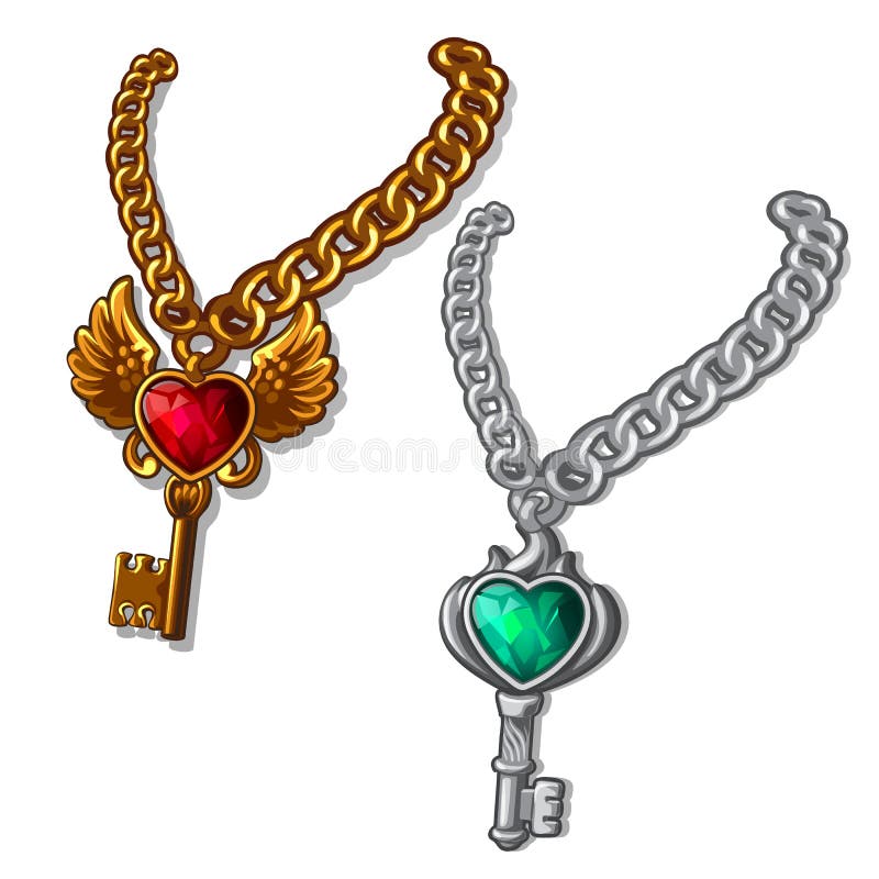 Dois chaves, pratas e ouro preciosos na corrente ilustração stock Dois chaves, pratas e ouro preciosos na corrente ilustração stock