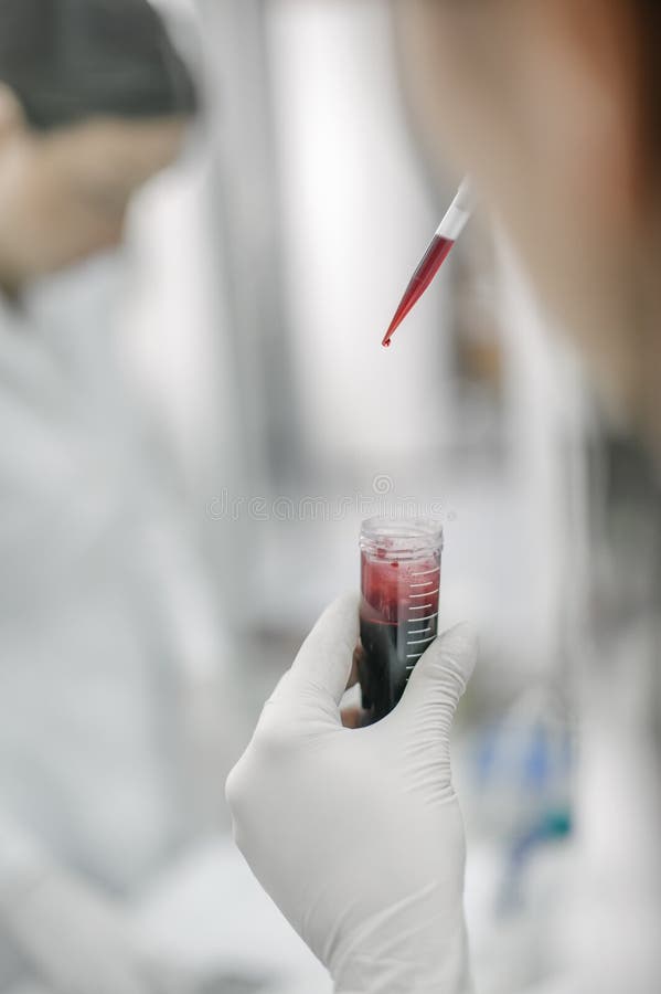 Dois cientistas nos tubos de ensaio de enchimento do laboratório com pipeta imagens de stock Dois cientistas nos tubos de ensaio de enchimento do laboratório com pipeta imagens de stock