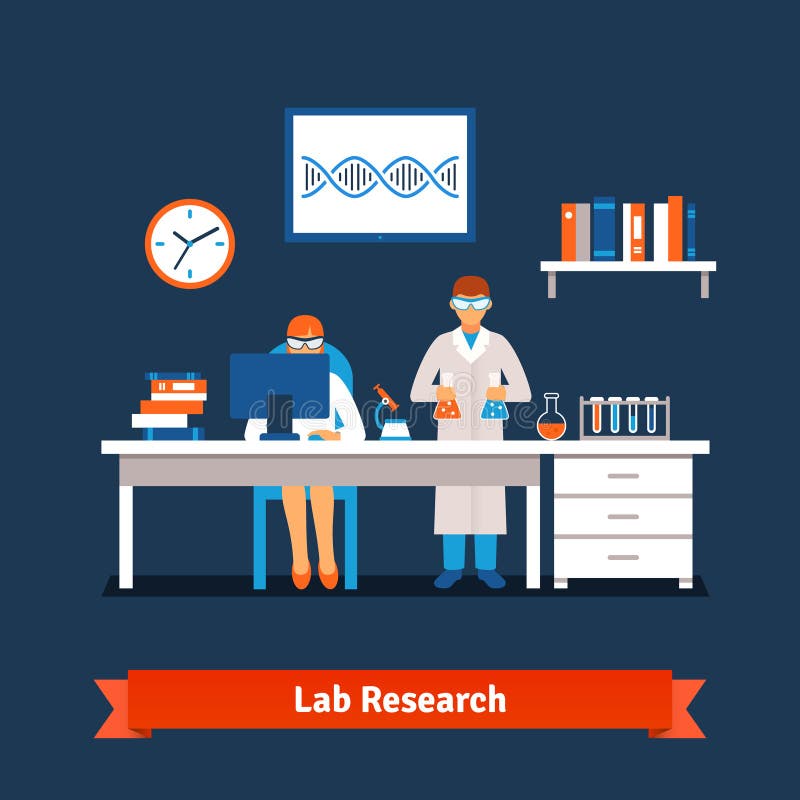 Dois cientistas novos da química que trabalham no laboratório ilustração stock Dois cientistas novos da química que trabalham no laboratório ilustração stock