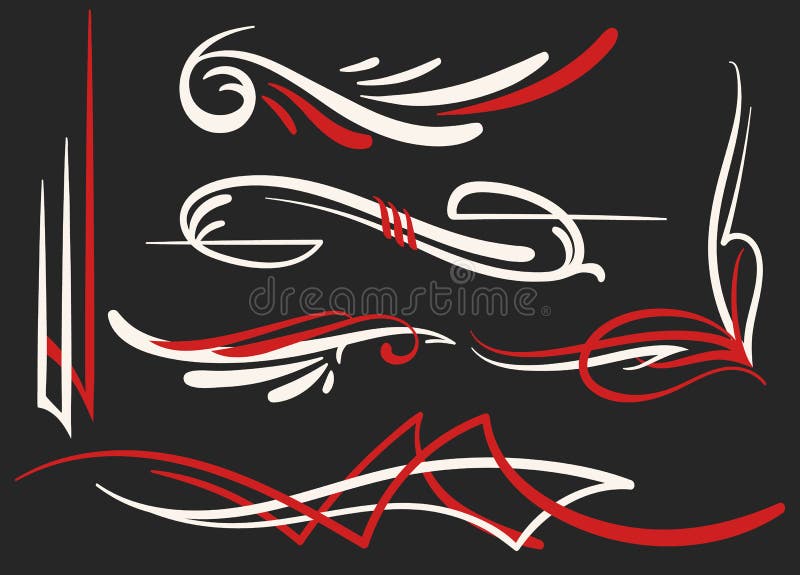 Vector graphic set with 6 different old school swirl elements of pinstriping ornaments. Vector graphic set with 6 different old school swirl elements of pinstriping ornaments