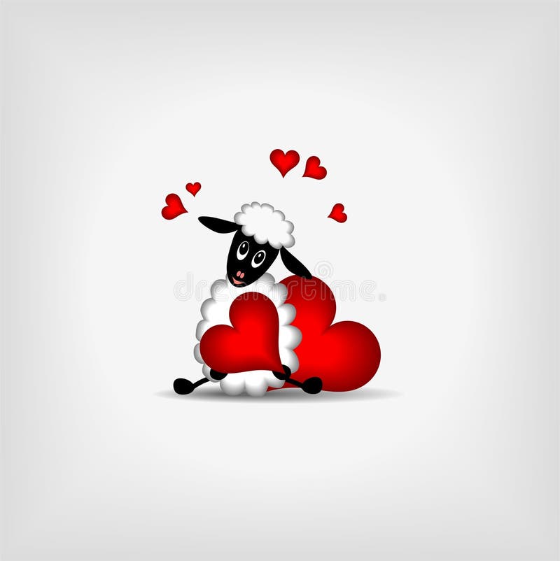 Dois corações vermelhos e cordeiro bonito ilustração royalty free Dois corações vermelhos e cordeiro bonito ilustração royalty free