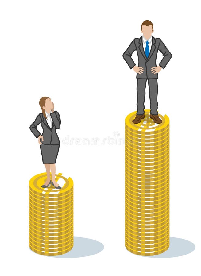 Dois empregados que estão nas moedas empilhadas - issu da diferença de salário de gênero ilustração do vetor Dois empregados que estão nas moedas empilhadas - issu da diferença de salário de gênero ilustração do vetor
