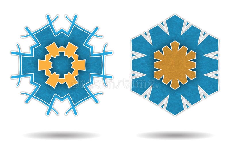 Dois flocos de neve hexagonais azuis e laranja ilustração stock