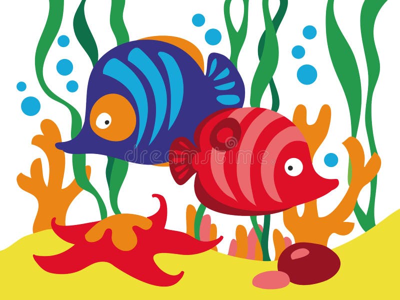 Dois peixes bonitos dos desenhos animados sob o mar ilustração do vetor Dois peixes bonitos dos desenhos animados sob o mar ilustração do vetor