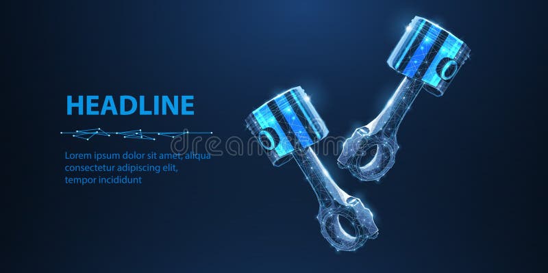 Two pistons on blue. Motor parts, Car engine, Pistons industry, Technical innovation, Auto mechanic, Crankshaft rod, piece concept. Abstract 3d vector illustration. Two pistons on blue. Motor parts, Car engine, Pistons industry, Technical innovation, Auto mechanic, Crankshaft rod, piece concept. Abstract 3d vector illustration.