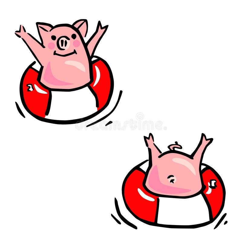 Dois porcos dos desenhos animados do vetor e anéis engraçados da flutuação ilustração do vetor Dois porcos dos desenhos animados do vetor e anéis engraçados da flutuação ilustração do vetor