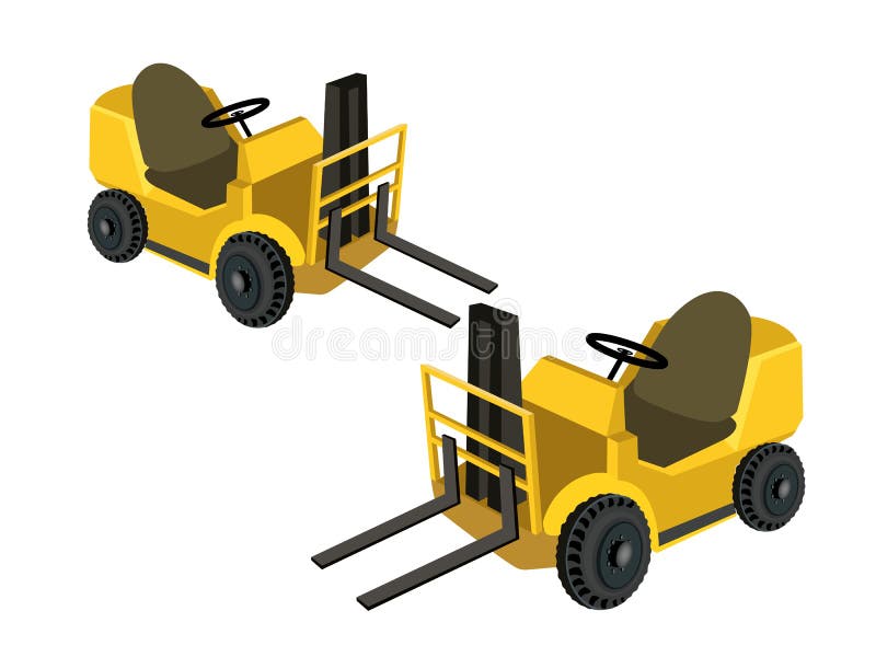 Dois puseram caminhões de empilhadeira industriais nos vagabundos brancos ilustração do vetor Dois puseram caminhões de empilhadeira industriais nos vagabundos brancos ilustração do vetor