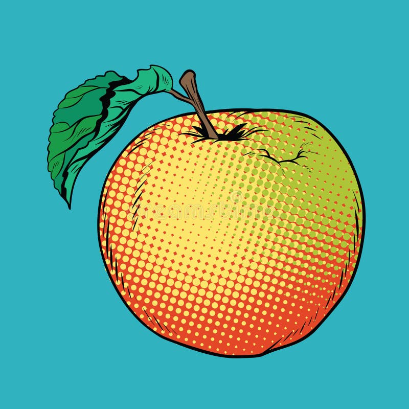 Dojrzały żółty czerwony Apple z zielonym liściem ilustracja wektor
